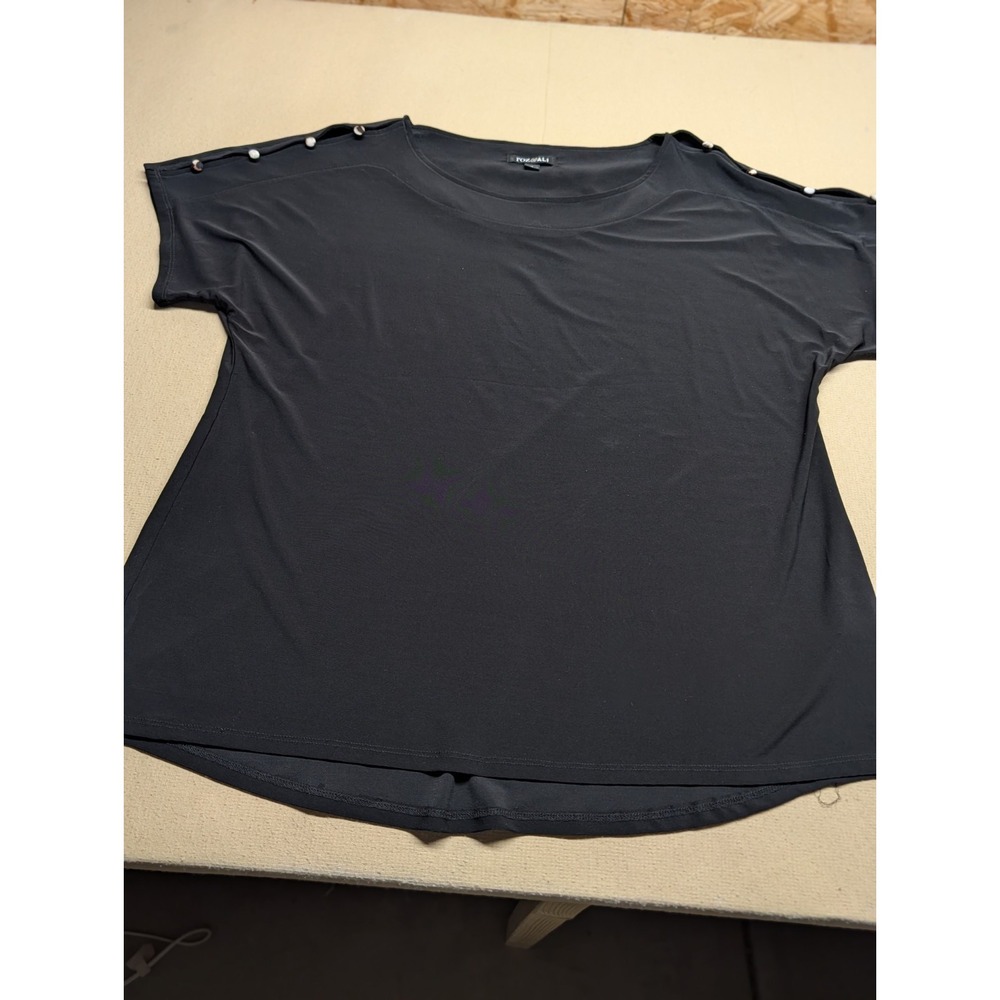 Roz & Ali Women's Size XL Blouse Black Polyester Blend Buttons On Shoulder